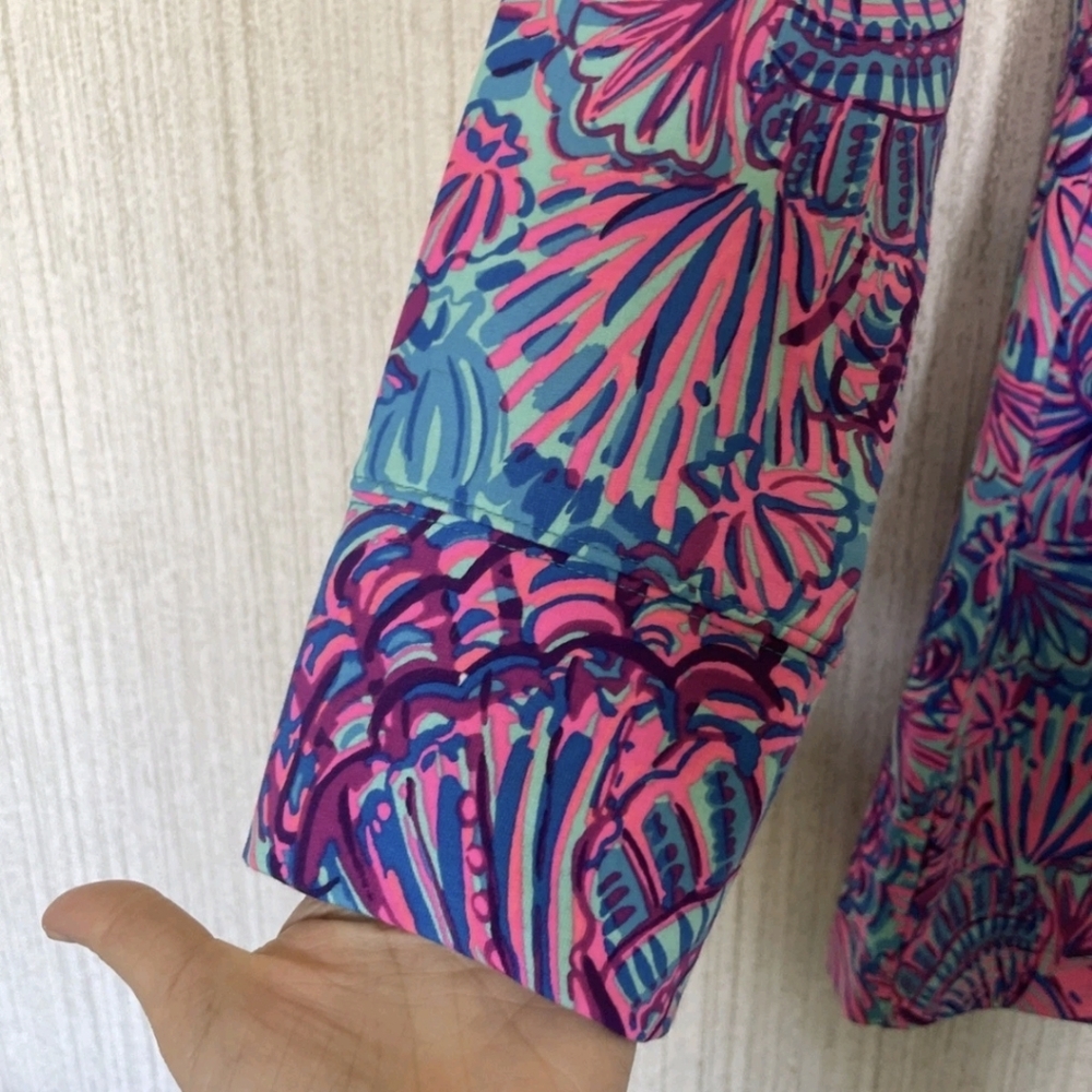 Lilly Pulitzer Medium Ports Dress In Turquoise Oasis Shelleidoscope Long Sleeves - Picture 8 of 11